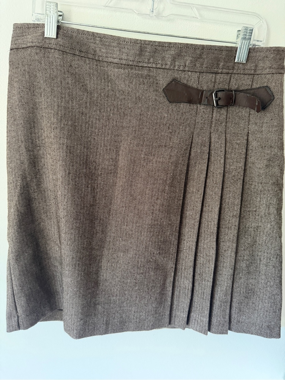 Bass Brown Pleated Mini Skirt with Buckle Accent